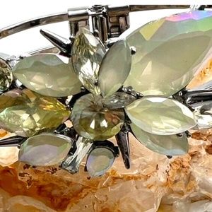 Cream Rhinestones & Gunmetal Double Stranded Clasp Bangle Bracelet